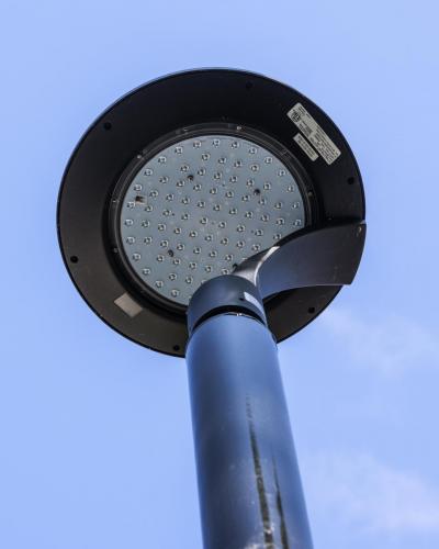 Close up of LED Luminaire to increase night lighting levels while reducing light pollution.